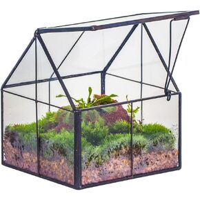 NCYP Mini Glass Geometric Plant Terrarium with Lid - 4.25 x 4.25 x 4.92 Inches - Black Close Planter Pot for Small Succulents Air Plants - Handmade, Home Garden Office Tabletop Decor (Terrarium Only)