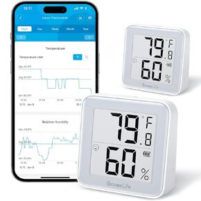 GoveeLife E-Ink Bluetooth Thermometer Hygrometer, Smart Digital Indoor Wireless Temperature Humidity Sensor with Alert, Free Data Storage Export, for Home Room Greenhouse Wall, 1 Pcak (with Battery)