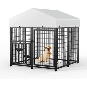 ROOMTEC Large Dog Kennel Outdoor Pet Pens Dogs Run Enclosure Animal Hutch Metal Coop Fence with Roof Cover (8'L x 4'W x 5.6'H)