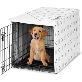 Sweet Jojo Designs White and Black Boho Mudcloth Dog Crate Cover – Kennel Covers for 36 Inch Pet Cage Medium - Black and White Bohemian Minimalist Southwest Mud Cloth Hatch Neutral Triple Line