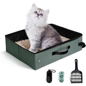 Portable Litter Box with Lid, Leak-Proof Collapsible Cat Litter Box Great for Travel Hotel Stays and Road Trip 18x14x5.5 Inches (Olive Gray, Large)