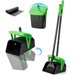 Pooper Scooper Swivel Bin & Rake with 20 Waste Bags, Dog Pooper Scooper with Bag Attachment for Large Medium Small Dogs, Poop Scooper with Lid for Lawn Yard Dog Kennel