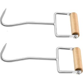 Hay Hook,Metal D-Shaped Hay Hook with Wooden Handle for Handling Hay Bales,12-1/4",2Park