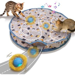 Rechargeable Electric Cat Toys, Hide and Seek Kitten Toy, Chirping & Motion Activated Interactive Cat Toy, Hiding Cover Exercise Toy for Indoor Cats/Kitty/Kittens