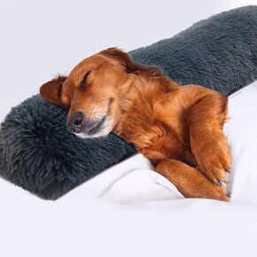 HOMBYS 25" Length Dog Pillows for Large and Medium Dogs, Soft Faux Fur Claming Dog Nek Pillow for Improving Anxiety Reduce, Machine Washable Pet Pillow for Cats, Plush Pet Toy (Dark Grey, 25"x8"x4")