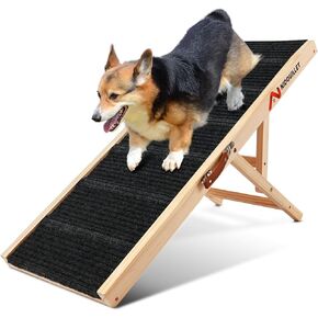 Nidouillet Dog Ramp for Bed, 47.2" Long Wooden Foldable Dog Ramp, 6 Adjustable Heights from 15.7" to 27.6" with Anti-Slip Traction Mat, Portable Pet Ramp for Car, Bed, Couch, Max 200lbs - 47.2inch