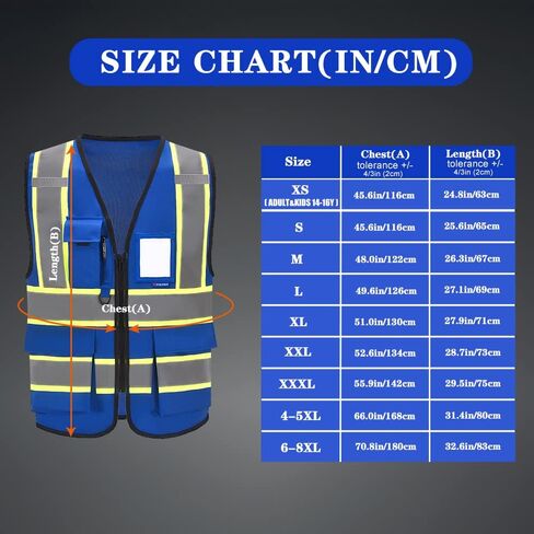 AYKRM Security Vest for Men Women 7 Pockets High Visibility Reflective Safety Vest Front Zipper Meets ANSI/ISEA in Kuwait