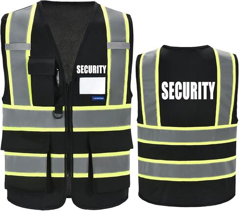 AYKRM Security Vest for Men Women 7 Pockets High Visibility Reflective Safety Vest Front Zipper Meets ANSI/ISEA in Kuwait