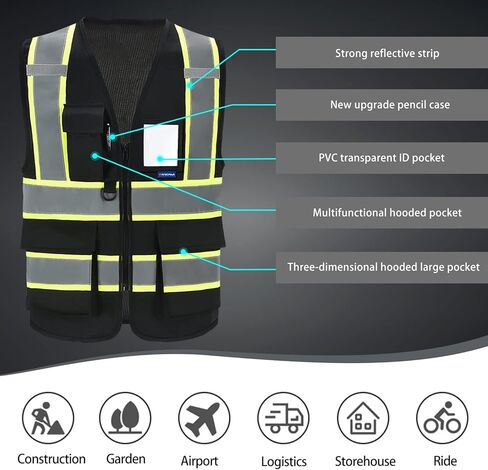 AYKRM Security Vest for Men Women 7 Pockets High Visibility Reflective Safety Vest Front Zipper Meets ANSI/ISEA in Kuwait
