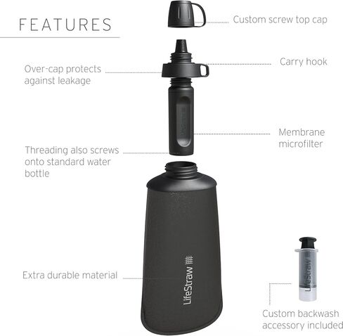 سلسلة LifeStraw Peak - نظام تصفية مياه زجاجة ضغط قابل للطي - 1 لتر للجري والتخييم والمشي لمسافات طويلة والسفر وركوب الدراجات وصيد الأسماك؛ الجبل الأزرق in Kuwait