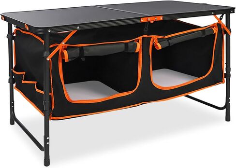 Folding Camping Table,Outdoor Adjustable Height Table with Storage Bag,Lightweight Backyard Foldable Camp Table for Picnic,Party,BBQ,Beach,Hiking,Black in Kuwait