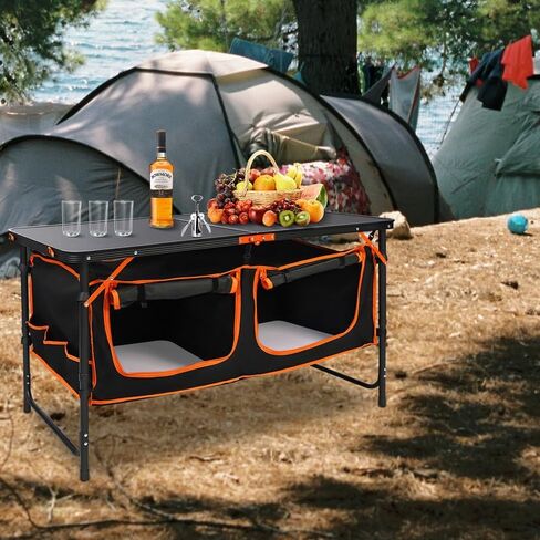 Folding Camping Table,Outdoor Adjustable Height Table with Storage Bag,Lightweight Backyard Foldable Camp Table for Picnic,Party,BBQ,Beach,Hiking,Black in Kuwait