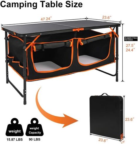 Folding Camping Table,Outdoor Adjustable Height Table with Storage Bag,Lightweight Backyard Foldable Camp Table for Picnic,Party,BBQ,Beach,Hiking,Black in Kuwait