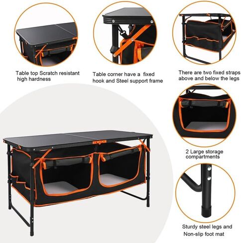 Folding Camping Table,Outdoor Adjustable Height Table with Storage Bag,Lightweight Backyard Foldable Camp Table for Picnic,Party,BBQ,Beach,Hiking,Black in Kuwait