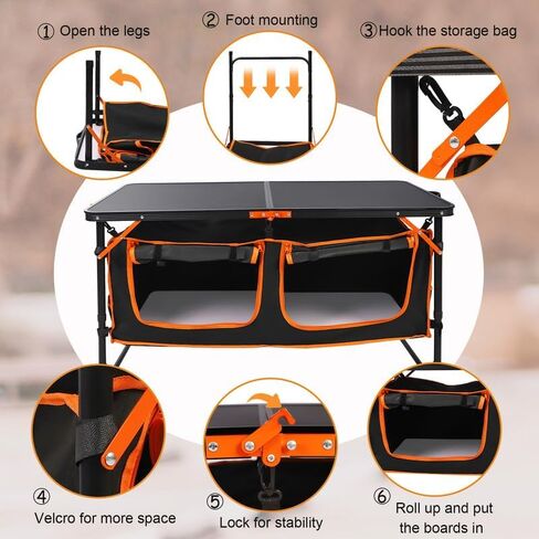 Folding Camping Table,Outdoor Adjustable Height Table with Storage Bag,Lightweight Backyard Foldable Camp Table for Picnic,Party,BBQ,Beach,Hiking,Black in Kuwait