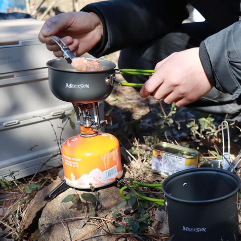 طقم أدوات الطبخ للتخييم للتخييم، طقم وعاء للتخييم لشخص واحد مع موقد تخييم صغير من الفولاذ المقاوم للصدأ بطبقة مزدوجة معزول حراريًا لحقيبة الظهر معدات الطبخ للمشي في الهواء الطلق in Kuwait