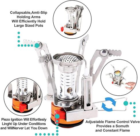 طقم أدوات الطبخ للتخييم للتخييم، طقم وعاء للتخييم لشخص واحد مع موقد تخييم صغير من الفولاذ المقاوم للصدأ بطبقة مزدوجة معزول حراريًا لحقيبة الظهر معدات الطبخ للمشي في الهواء الطلق in Kuwait