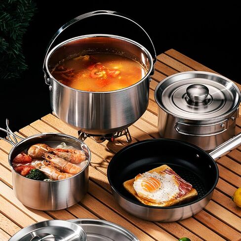 7PCS Camping Cooking Set,Camping Cookware Mess Kit,304 Stainless Steel Camping Cookware with Travel Tote Bag for Camping Outdoor Cooking & Picnic,RVs in Kuwait