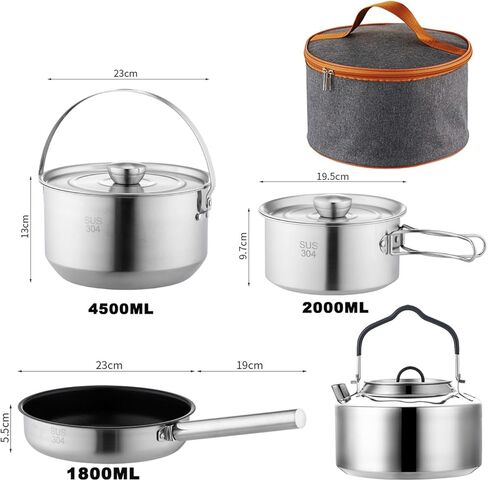 7PCS Camping Cooking Set,Camping Cookware Mess Kit,304 Stainless Steel Camping Cookware with Travel Tote Bag for Camping Outdoor Cooking & Picnic,RVs in Kuwait