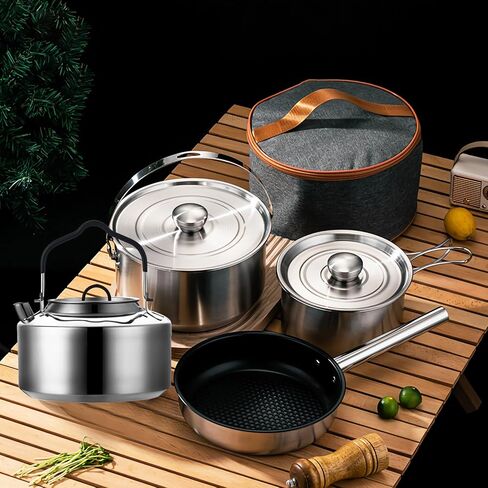 7PCS Camping Cooking Set,Camping Cookware Mess Kit,304 Stainless Steel Camping Cookware with Travel Tote Bag for Camping Outdoor Cooking & Picnic,RVs in Kuwait