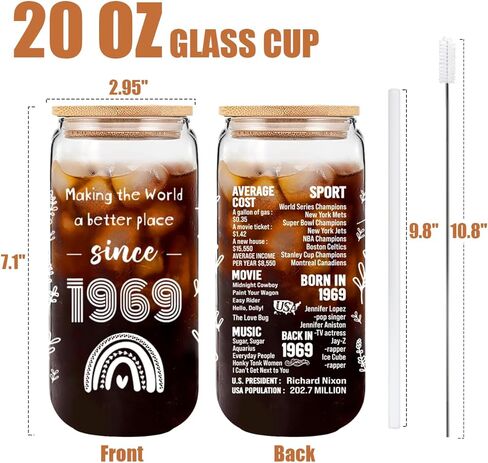 55th Birthday Gifts For Women Her, 1969 Happy 55th Birthday Party Decoration, 55 Years Old Gifts Idea for Women Turning 55-20oz Coffee Glass Cup in Kuwait