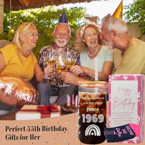 55th Birthday Gifts For Women Her, 1969 Happy 55th Birthday Party Decoration, 55 Years Old Gifts Idea for Women Turning 55-20oz Coffee Glass Cup in Kuwait