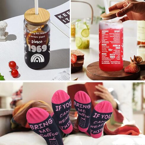 55th Birthday Gifts For Women Her, 1969 Happy 55th Birthday Party Decoration, 55 Years Old Gifts Idea for Women Turning 55-20oz Coffee Glass Cup in Kuwait