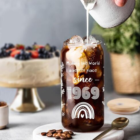 55th Birthday Gifts For Women Her, 1969 Happy 55th Birthday Party Decoration, 55 Years Old Gifts Idea for Women Turning 55-20oz Coffee Glass Cup in Kuwait