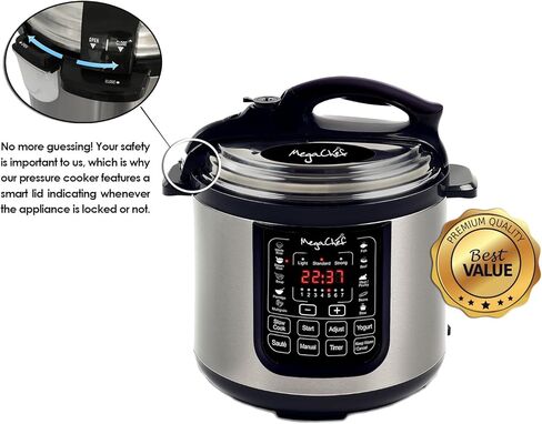 طنجرة ضغط رقمية ميجا شيف MCPR120A بسعة 8 لتر مع 13 ميزة متعددة الوظائف محددة مسبقًا، من الفولاذ المقاوم للصدأ in Kuwait