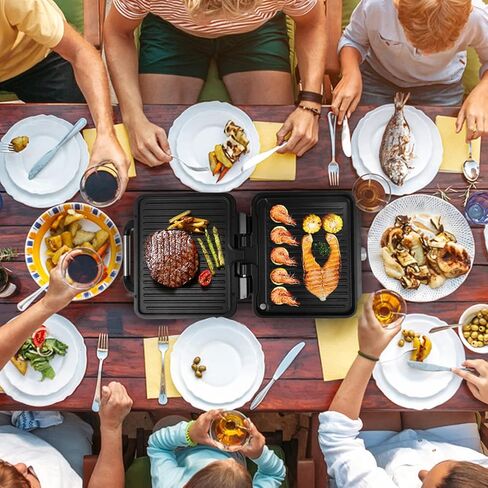 ماكينة صنع الساندوتشات بالضغط من مونكسوك، ألواح مطلية غير لاصقة (9.06 بوصة * 5.63 بوصة)، تفتح 180 درجة، تلامس الشواية الداخلية مع غطاء قفل، ماكينة بانيني 1000 وات، أسود in Kuwait