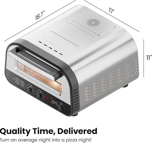 فرن بيتزا داخلي من شيفمان - يصنع بيتزا مقاس 12 بوصة في دقائق، ويسخن حتى 800 درجة فهرنهايت - صانع بيتزا كهربائي على سطح الطاولة مع 5 إعدادات مسبقة لشاشة اللمس، وحجر بيتزا وقشر - من الفولاذ المقاوم للصدأ in Kuwait
