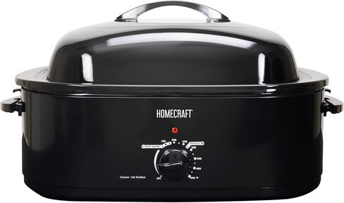 فرن شواء كهربائي من هوم كرافت، سعة 18 لترًا للديك الرومي والدجاج واللحوم والخضروات، وتحكم كامل في درجة الحرارة، ورف رفع للخارج، ووعاء مينا قابل للإزالة، أسود in Kuwait