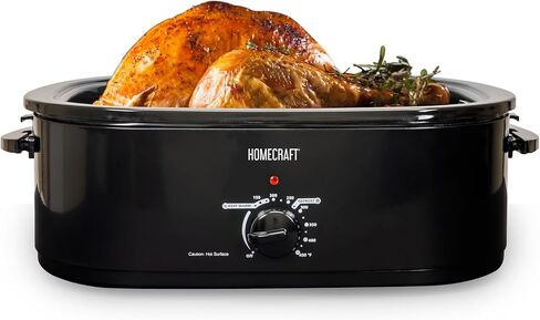 فرن شواء كهربائي من هوم كرافت، سعة 18 لترًا للديك الرومي والدجاج واللحوم والخضروات، وتحكم كامل في درجة الحرارة، ورف رفع للخارج، ووعاء مينا قابل للإزالة، أسود in Kuwait