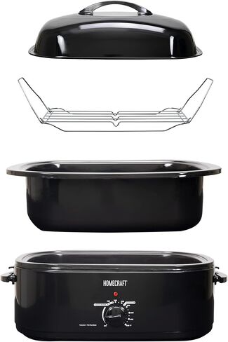 فرن شواء كهربائي من هوم كرافت، سعة 18 لترًا للديك الرومي والدجاج واللحوم والخضروات، وتحكم كامل في درجة الحرارة، ورف رفع للخارج، ووعاء مينا قابل للإزالة، أسود in Kuwait