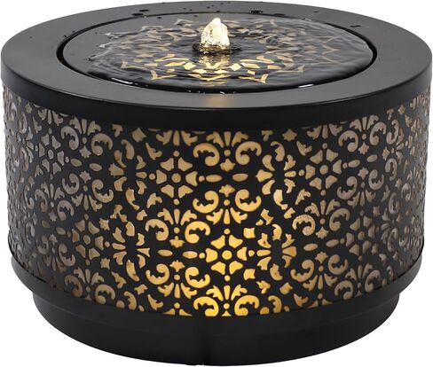 Sunnydaze نافورة مياه خارجية من الحديد المجلفن بقطر 15.75 بوصة × ارتفاع 9.5 بوصة مع أضواء LED - مضخة غاطسة كهربائية - أسود in Kuwait