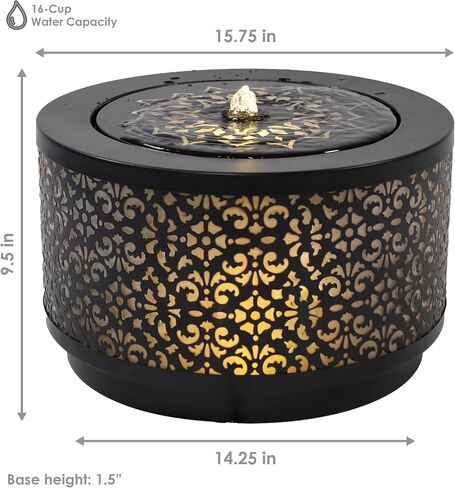 Sunnydaze نافورة مياه خارجية من الحديد المجلفن بقطر 15.75 بوصة × ارتفاع 9.5 بوصة مع أضواء LED - مضخة غاطسة كهربائية - أسود in Kuwait