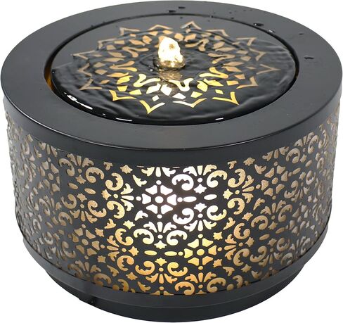Sunnydaze نافورة مياه خارجية من الحديد المجلفن بقطر 15.75 بوصة × ارتفاع 9.5 بوصة مع أضواء LED - مضخة غاطسة كهربائية - أسود in Kuwait