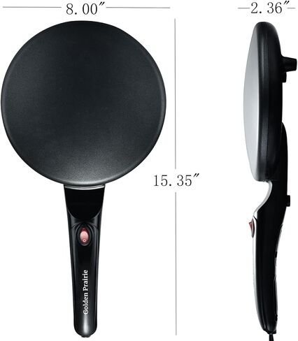 صانعة كريب الشواية مقاس 8 بوصات من جولدن بريري، مقلاة كريب كهربائية غير لاصقة، تحكم تلقائي في الحرارة، مقبض طويل محمول، مع وعاء للخليط، صانع إفطار محمول للفطائر، بلينتز، تشاباتي، تورتيلا in Kuwait