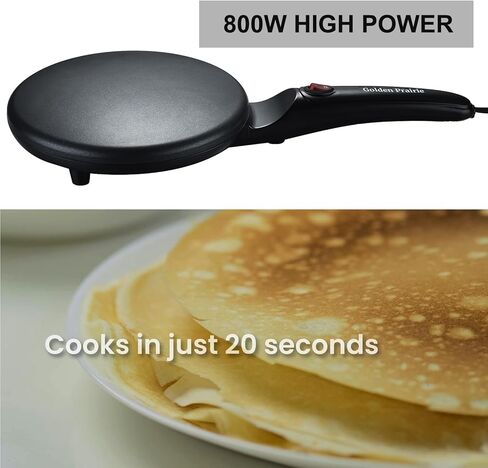 صانعة كريب الشواية مقاس 8 بوصات من جولدن بريري، مقلاة كريب كهربائية غير لاصقة، تحكم تلقائي في الحرارة، مقبض طويل محمول، مع وعاء للخليط، صانع إفطار محمول للفطائر، بلينتز، تشاباتي، تورتيلا in Kuwait