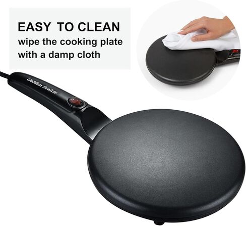 صانعة كريب الشواية مقاس 8 بوصات من جولدن بريري، مقلاة كريب كهربائية غير لاصقة، تحكم تلقائي في الحرارة، مقبض طويل محمول، مع وعاء للخليط، صانع إفطار محمول للفطائر، بلينتز، تشاباتي، تورتيلا in Kuwait