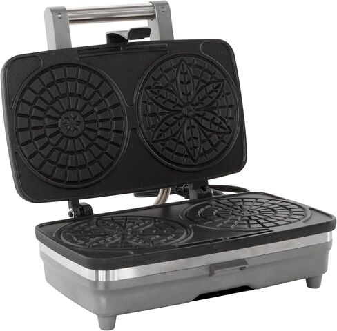 صانعة البيتزا من Chef'sChoice تصنع قطعتين من البسكويت بحجم 4.75 بوصة في 30 ثانية، مكواة غير لاصقة مع قالبين تتميز باستعادة درجة الحرارة بشكل فوري، مثالية للكانولي، 900 واط، فضي in Kuwait