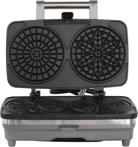 صانعة البيتزا من Chef'sChoice تصنع قطعتين من البسكويت بحجم 4.75 بوصة في 30 ثانية، مكواة غير لاصقة مع قالبين تتميز باستعادة درجة الحرارة بشكل فوري، مثالية للكانولي، 900 واط، فضي in Kuwait