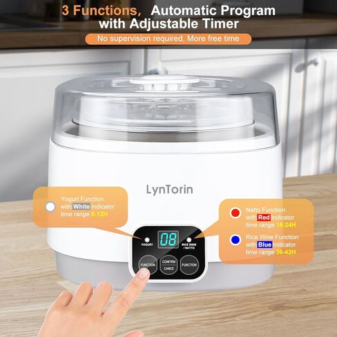 صانع الزبادي من لينتورين، آلة صنع الزبادي 34oz مع مؤقت وتحكم ثابت في درجة الحرارة، صانعات زبادي أوتوماتيكية 3 في 1 مع وعاء داخلي من الفولاذ المقاوم للصدأ، آلة زبادي لنبيذ أرز ناتو الزبادي in Kuwait