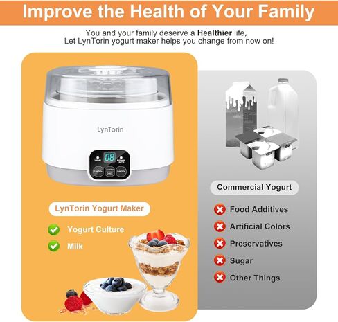 صانع الزبادي من لينتورين، آلة صنع الزبادي 34oz مع مؤقت وتحكم ثابت في درجة الحرارة، صانعات زبادي أوتوماتيكية 3 في 1 مع وعاء داخلي من الفولاذ المقاوم للصدأ، آلة زبادي لنبيذ أرز ناتو الزبادي in Kuwait