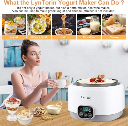 صانع الزبادي من لينتورين، آلة صنع الزبادي 34oz مع مؤقت وتحكم ثابت في درجة الحرارة، صانعات زبادي أوتوماتيكية 3 في 1 مع وعاء داخلي من الفولاذ المقاوم للصدأ، آلة زبادي لنبيذ أرز ناتو الزبادي in Kuwait