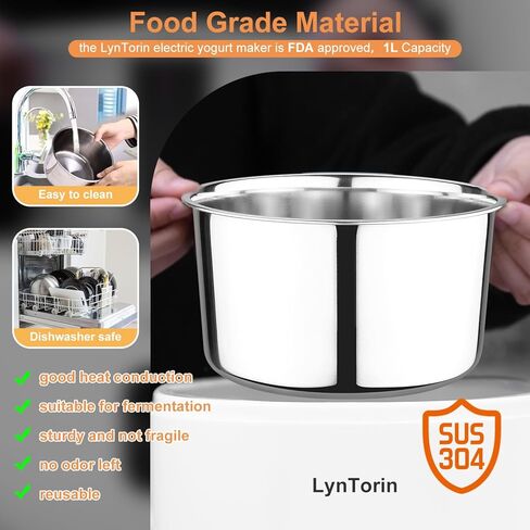 صانع الزبادي من لينتورين، آلة صنع الزبادي 34oz مع مؤقت وتحكم ثابت في درجة الحرارة، صانعات زبادي أوتوماتيكية 3 في 1 مع وعاء داخلي من الفولاذ المقاوم للصدأ، آلة زبادي لنبيذ أرز ناتو الزبادي in Kuwait