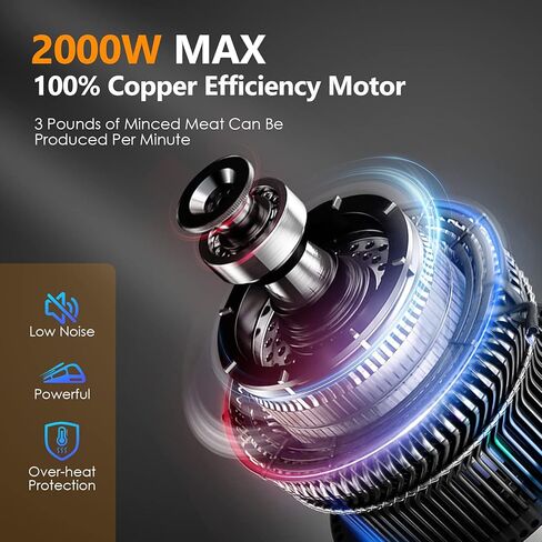 CHEFFANO Meat Grinder, 2600W Max Stainless Steel Meat Grinder Electric, ETL Approved Heavy Duty Meat Mincer Machine with 2 Blades, 3 Plates, Sausage Stuffer Tube & Kubbe Kit for Home Kitchen Use in Kuwait