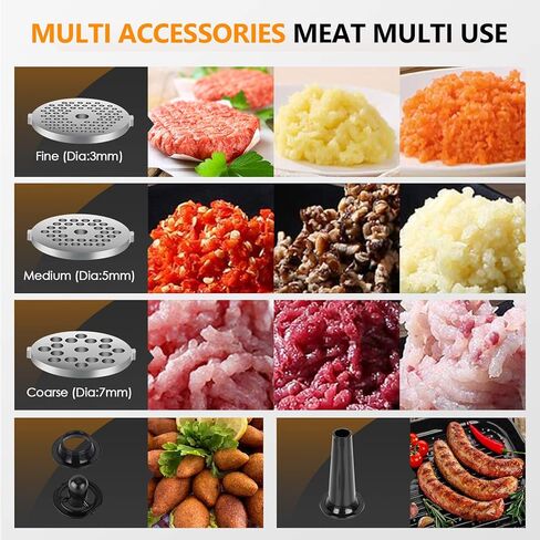 CHEFFANO Meat Grinder, 2600W Max Stainless Steel Meat Grinder Electric, ETL Approved Heavy Duty Meat Mincer Machine with 2 Blades, 3 Plates, Sausage Stuffer Tube & Kubbe Kit for Home Kitchen Use in Kuwait