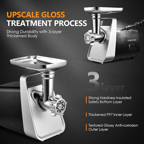 CHEFFANO Meat Grinder, 2600W Max Stainless Steel Meat Grinder Electric, ETL Approved Heavy Duty Meat Mincer Machine with 2 Blades, 3 Plates, Sausage Stuffer Tube & Kubbe Kit for Home Kitchen Use in Kuwait