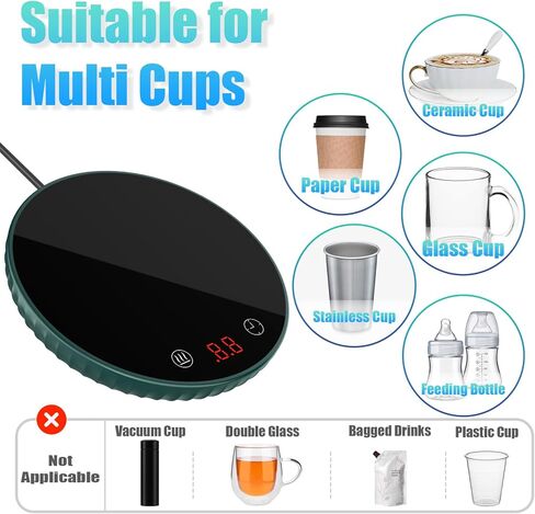 Coffee Mug Warmer, Cup Warmer for Desk with 8H Auto Shut Off, Cup Warmer with 2 Temperature Settings and 1-12H Timer, 122/140℉ Candle Wax Cup Warmer for Hot Tea, Milk at Home/Office in Kuwait